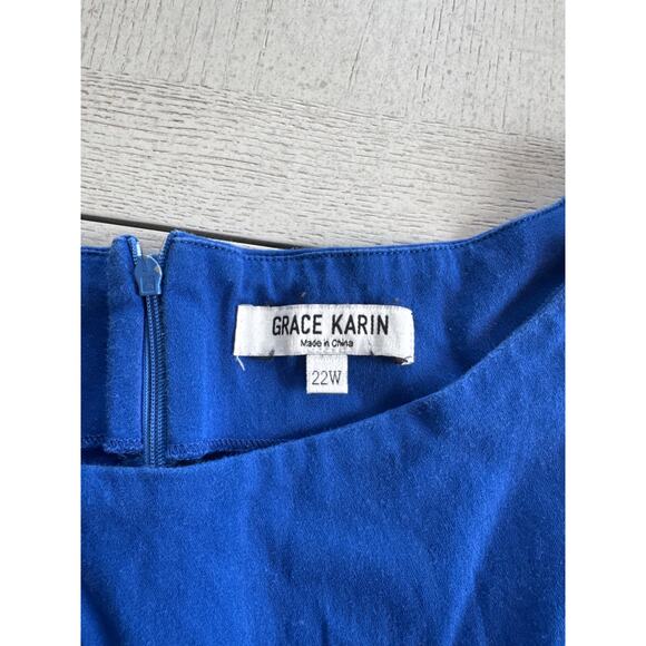 Grace Karin 22 W Midi Skater Dress Royal Blue Electric Blue - Picture 3 of 6
